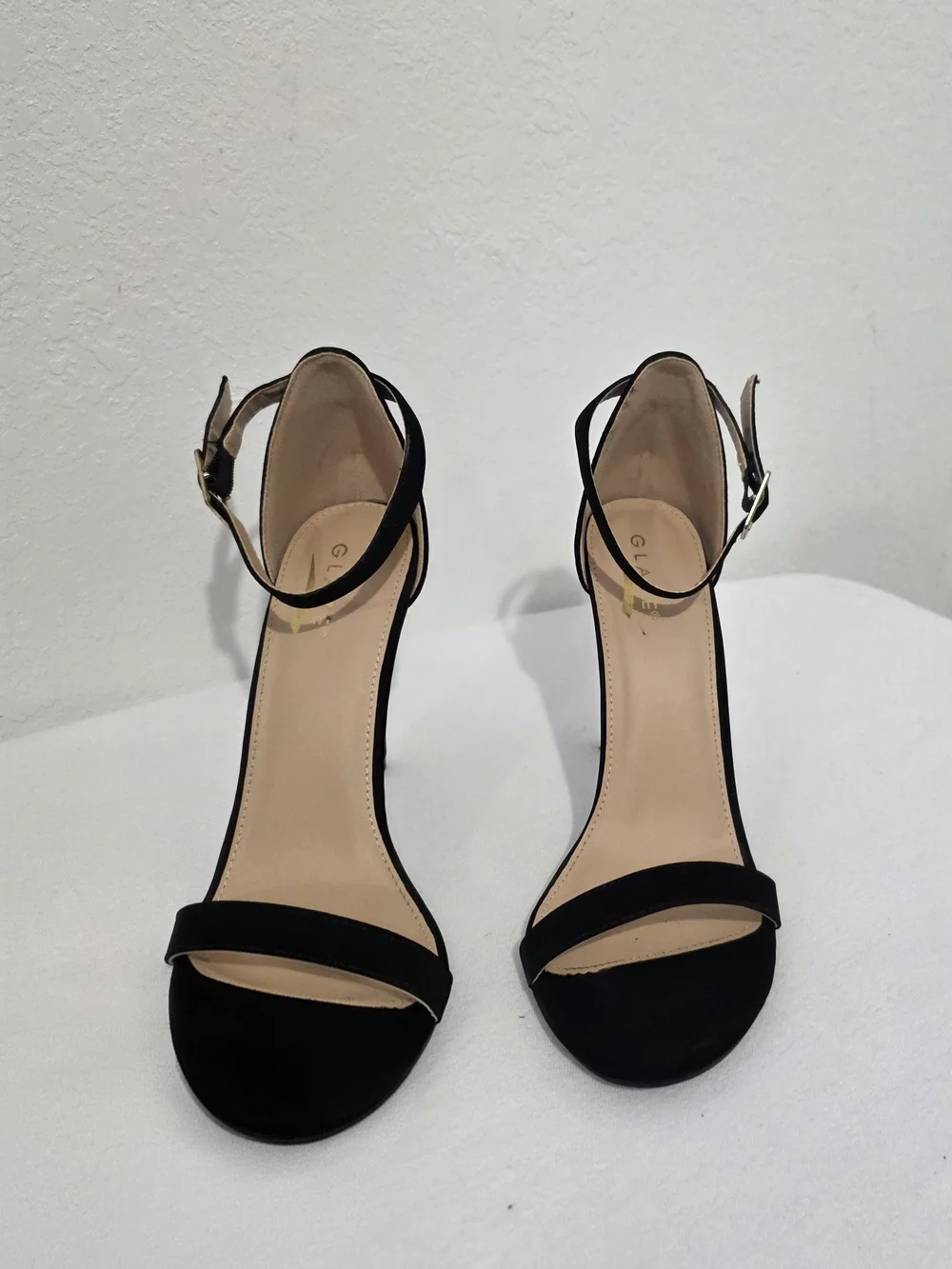 Glaze Black Suede High Heel Ankle-Strap Sandals Size 8